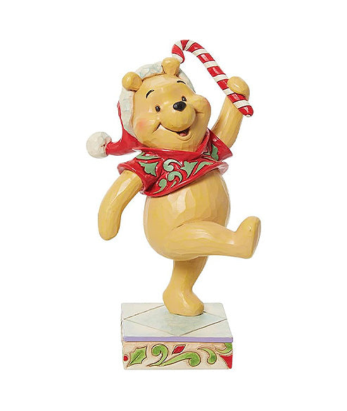 Pooh Holding a Christmas Candycane Figurine