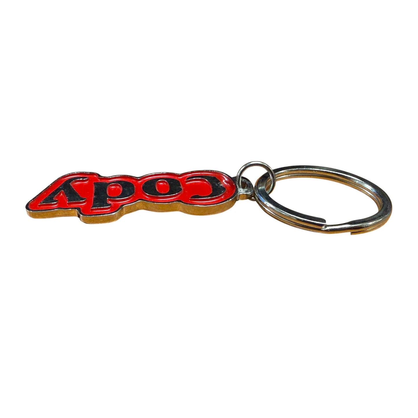 Red Metal Name Keychain Cody