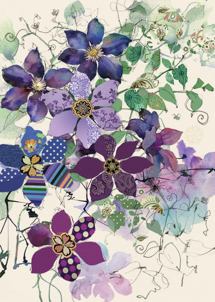 Bug Art Purple Clematis Card