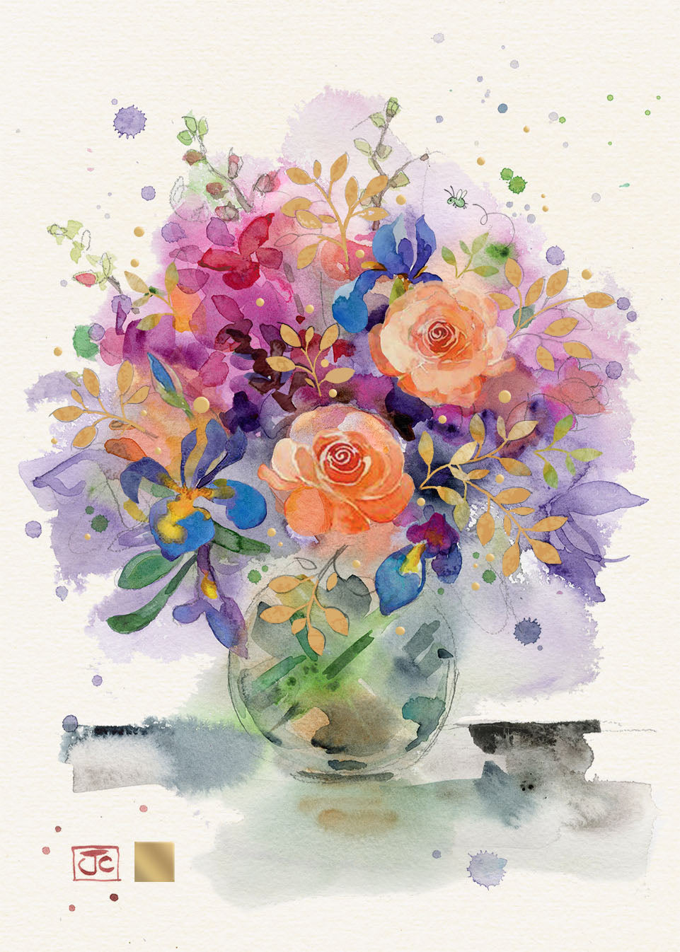 Bug Art Orange Roses Card