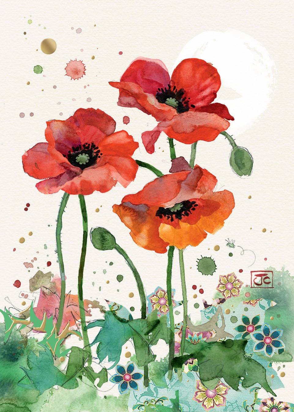 Bug Art Three Red Poppies Card