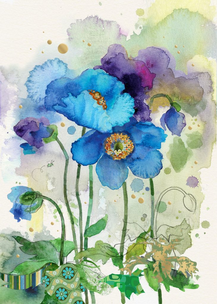 Bug Art Blue Poppies Card
