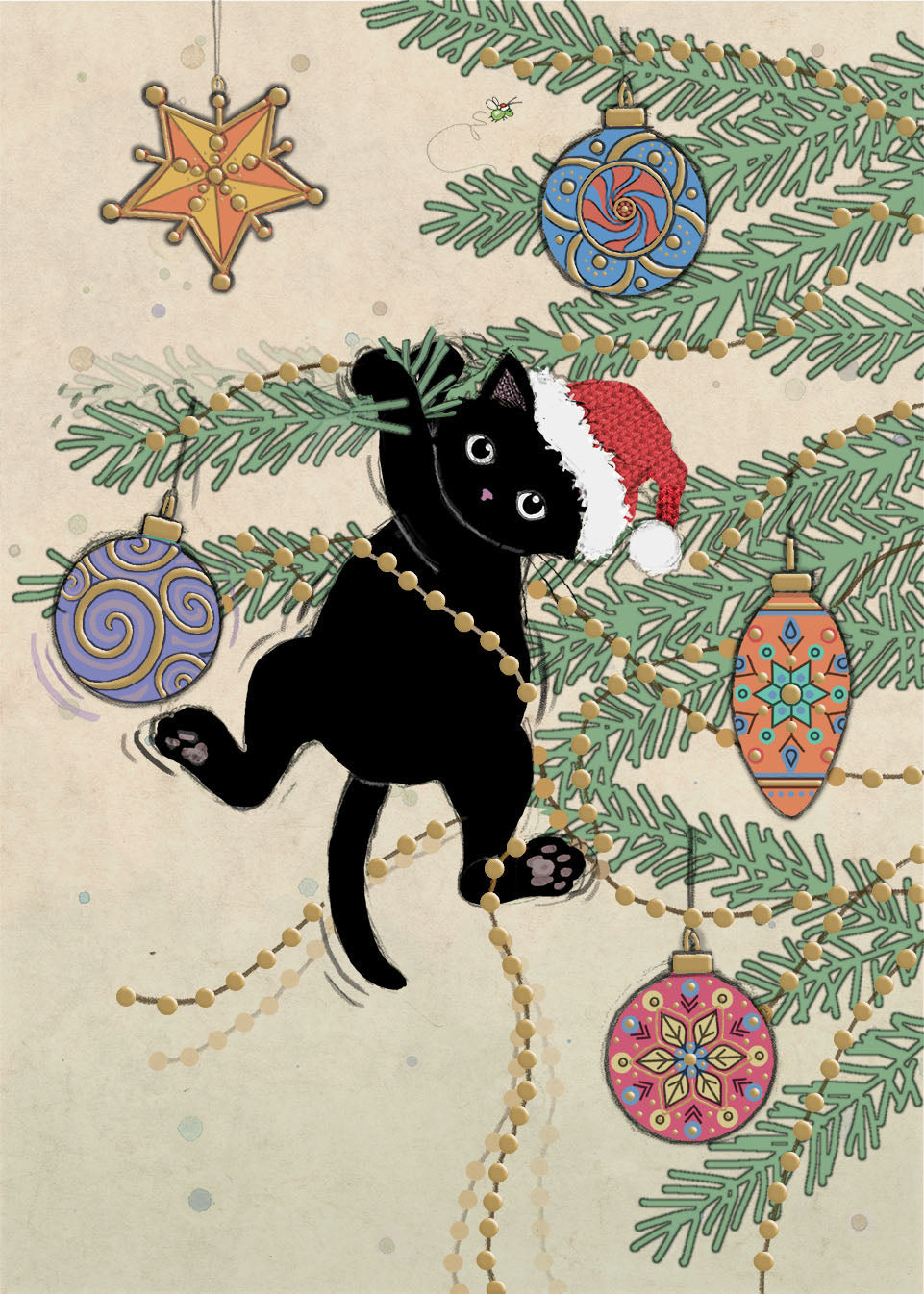 Bug Art Christmas Kitty Card