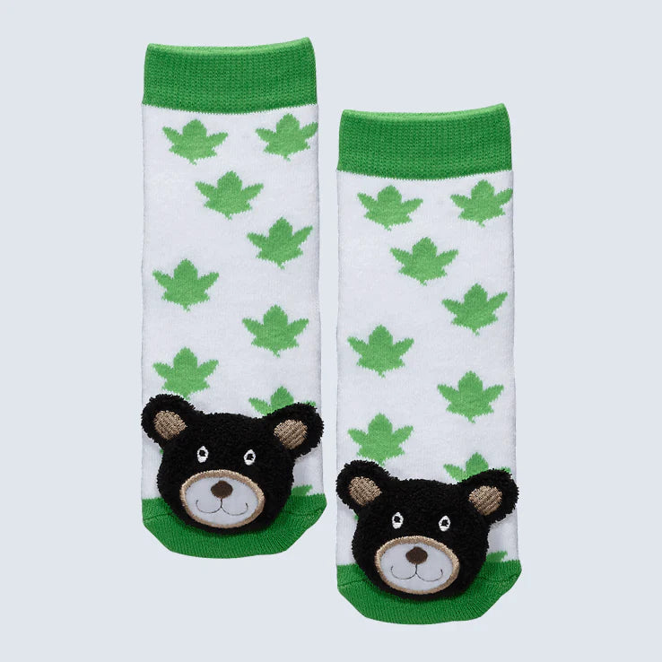 Baby Socks Green Leaf Black Bear