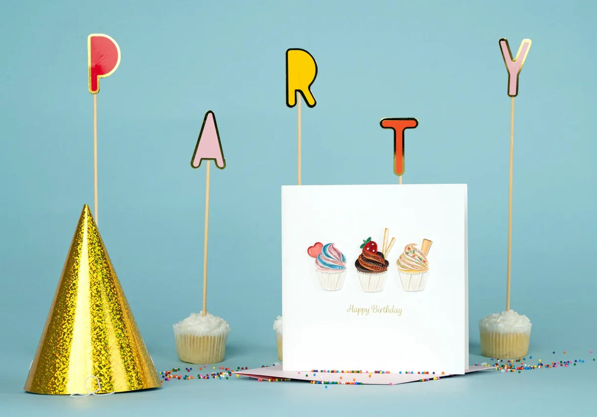 Quilled Birthday Cupcake Trio Greeting Card
