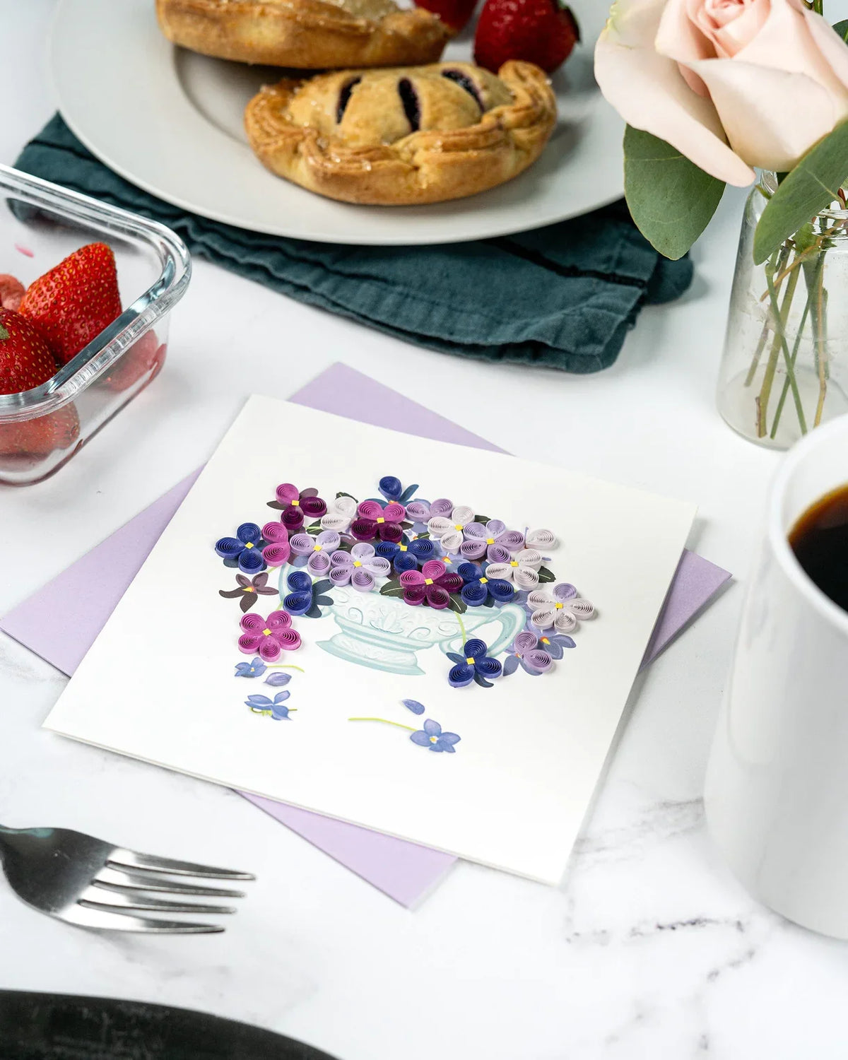 Quilled Violet Bouquet Greeting Card