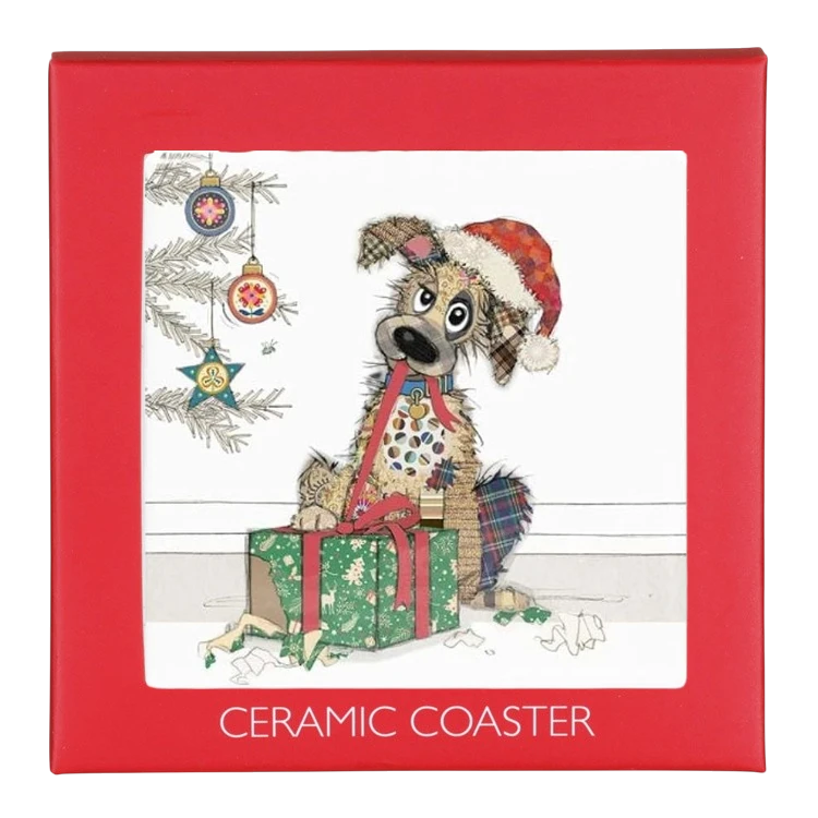 Bug Art Christmas Murphy Mutt Ceramic Coaster