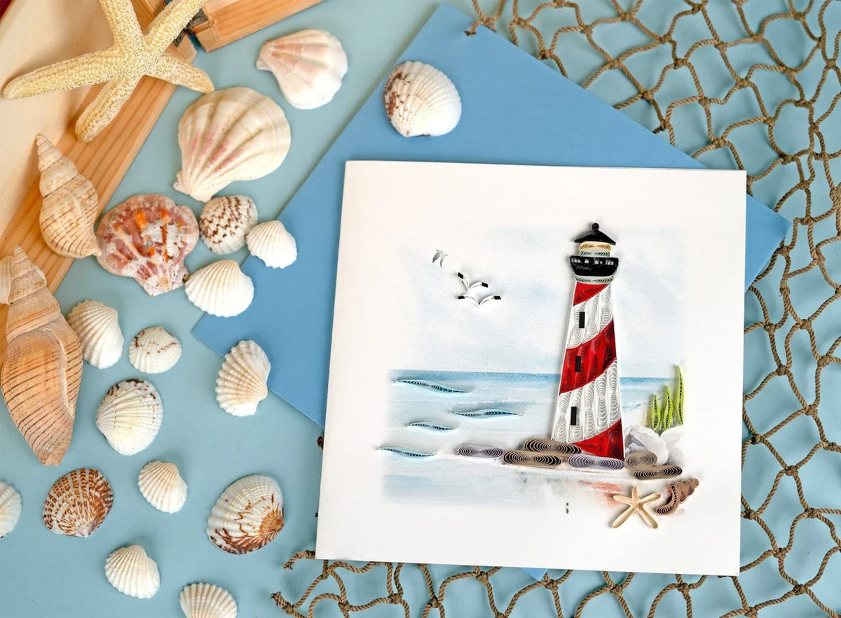 Quilled Red & White Lighthouse Greeting Card