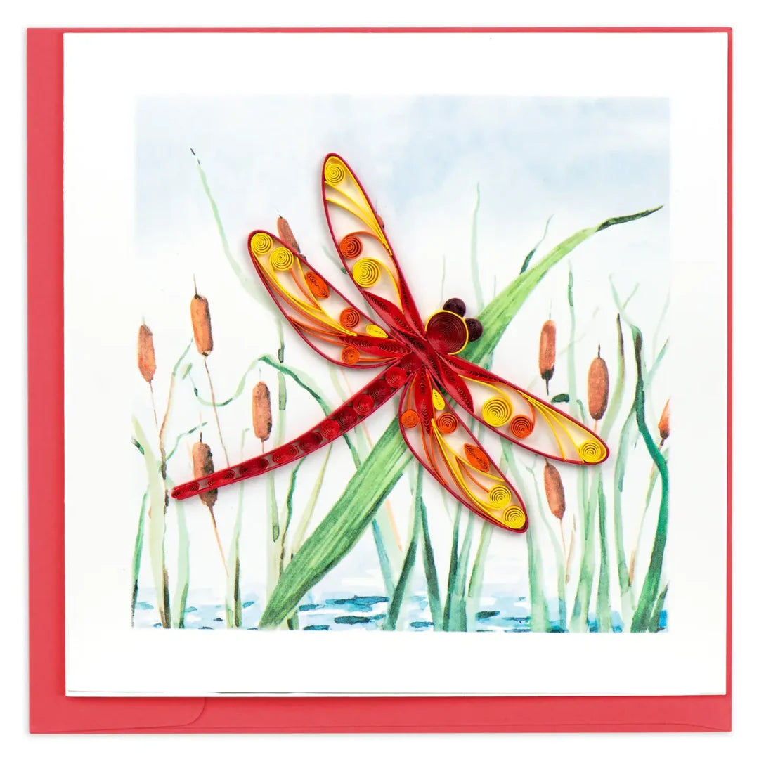 Quilled Red Dragonfly & Cattails Card