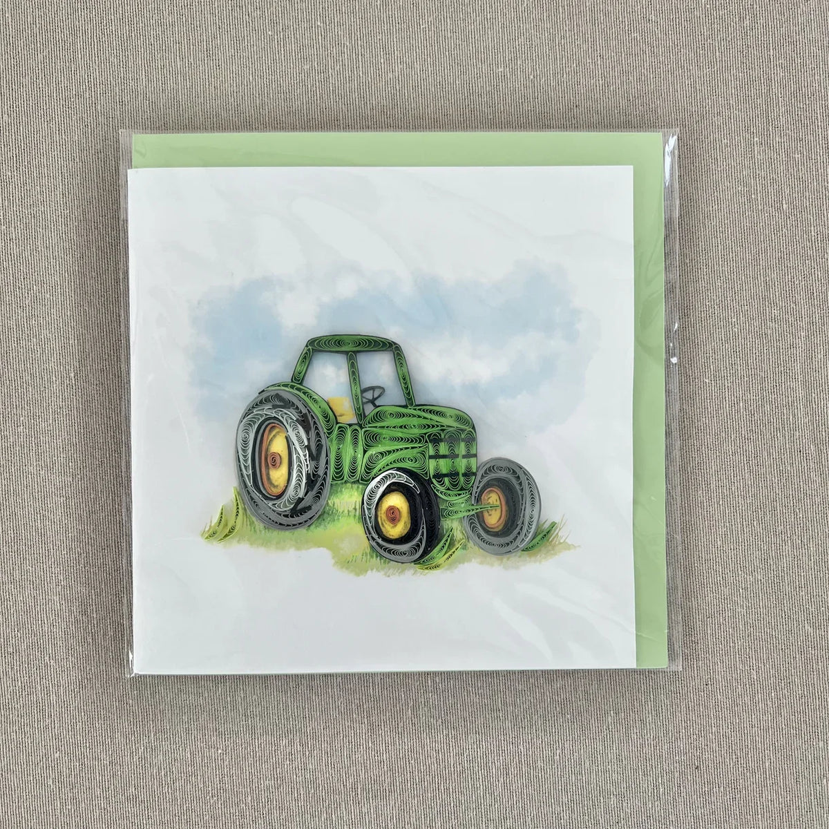 Quilled Green Tractor Greeting Card