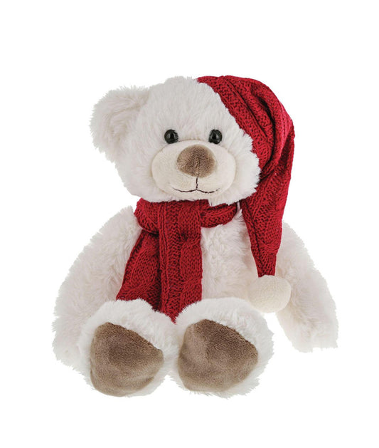 Kalidou White Teddy with Red Hat & Scarf