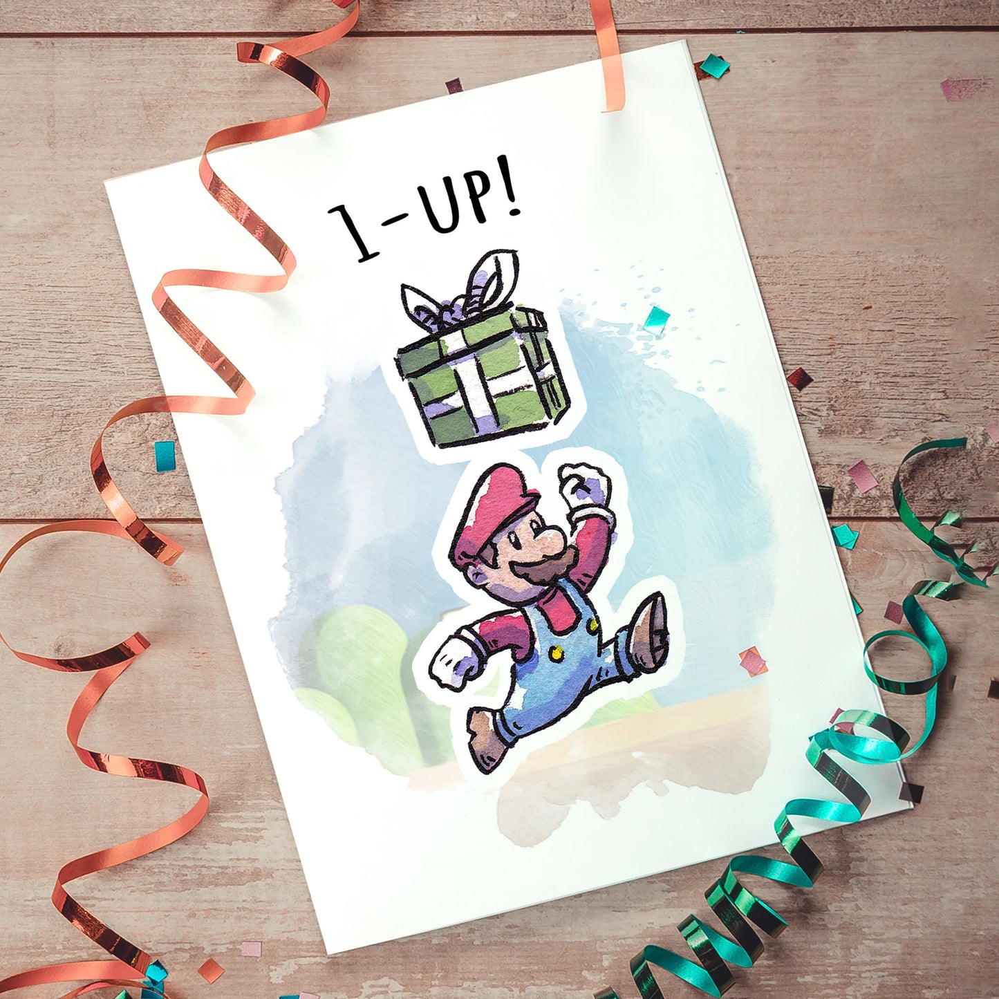 "1 Up!" - Video Game Plumber Birthday Card