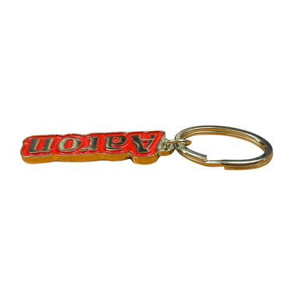 Red Metal Name Keychain Aaron