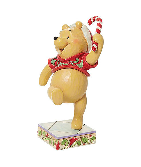 Pooh Holding a Christmas Candycane Figurine