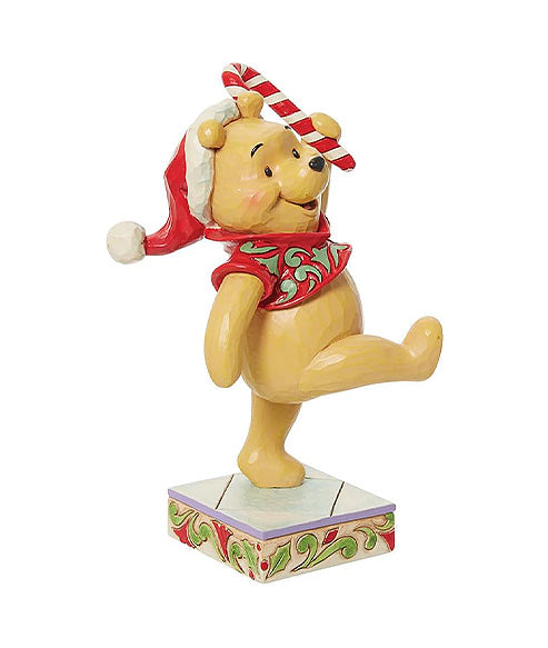 Pooh Holding a Christmas Candycane Figurine