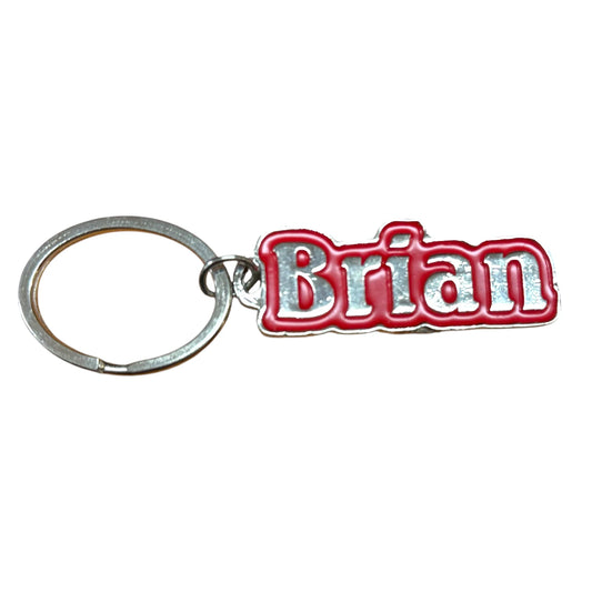 Red Metal Name Keychain Brian