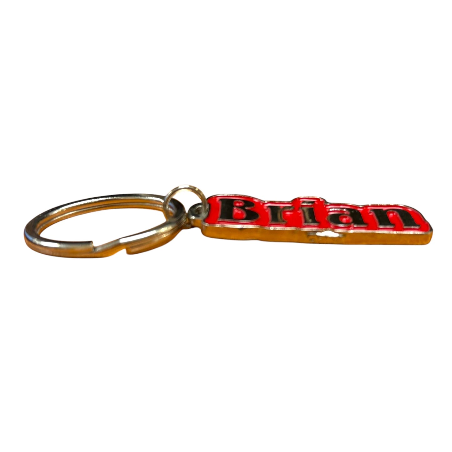 Red Metal Name Keychain Brian