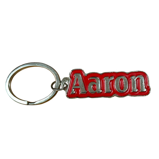 Red Metal Name Keychain Aaron