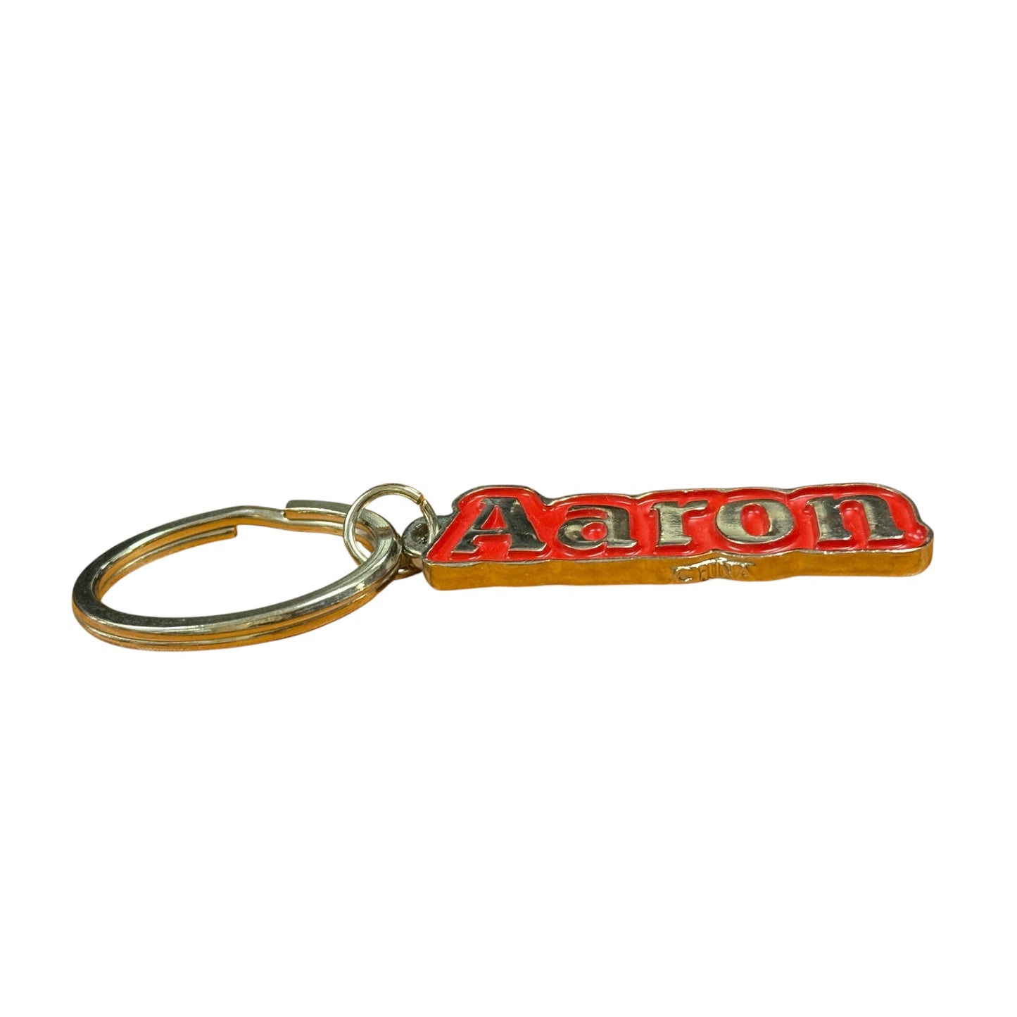 Red Metal Name Keychain Aaron