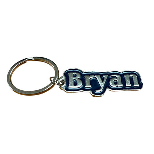 Navy Metal Name Keychain Bryan