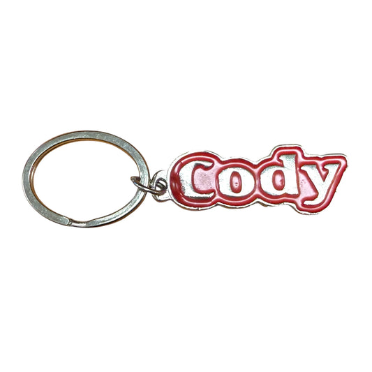 Red Metal Name Keychain Cody