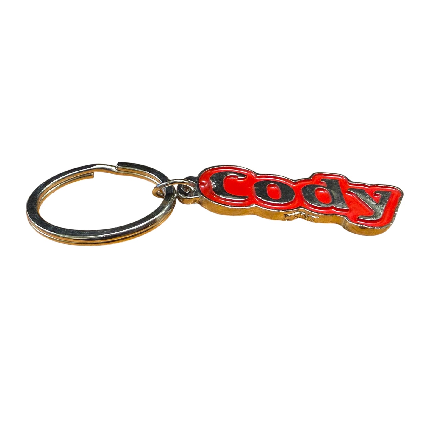 Red Metal Name Keychain Cody