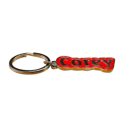 Red Metal Name Keychain Corey