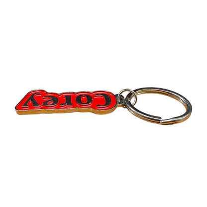Red Metal Name Keychain Corey