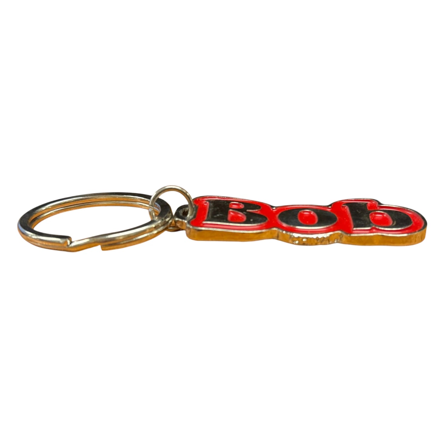 Red Metal Name Keychain Bob