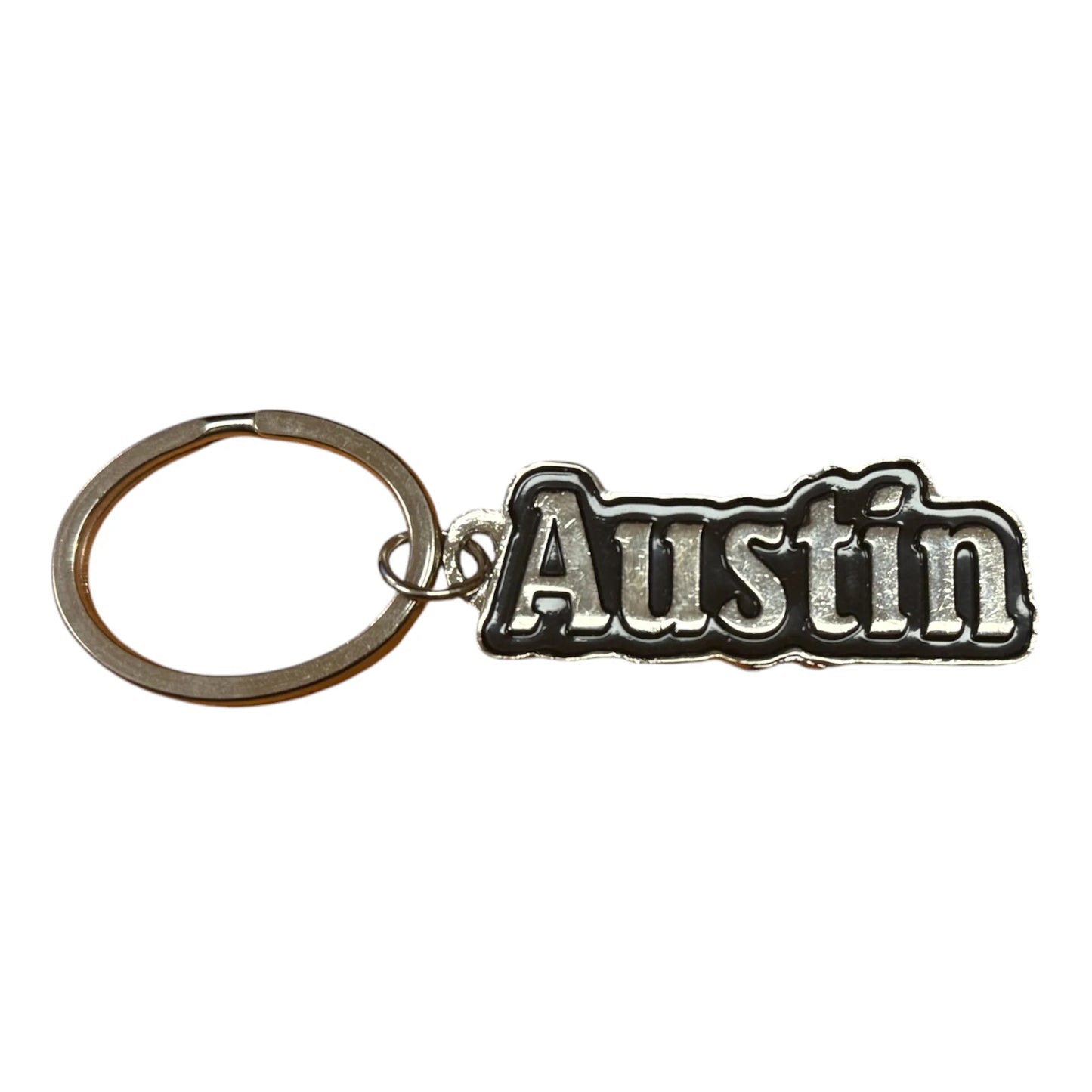 Black Metal Name Keychain Austin