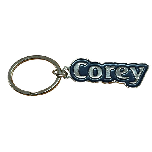 Navy Metal Name Keychain Corey