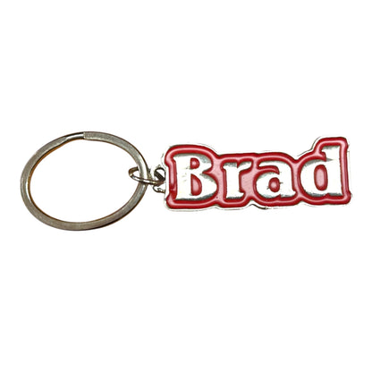 Red Metal Name Keychain Brad