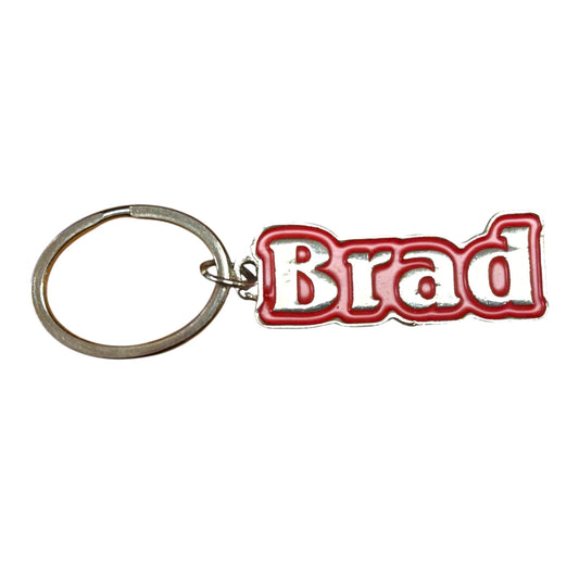 Red Metal Name Keychain Brad