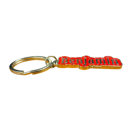 Red Metal Name Keychain Benjamin