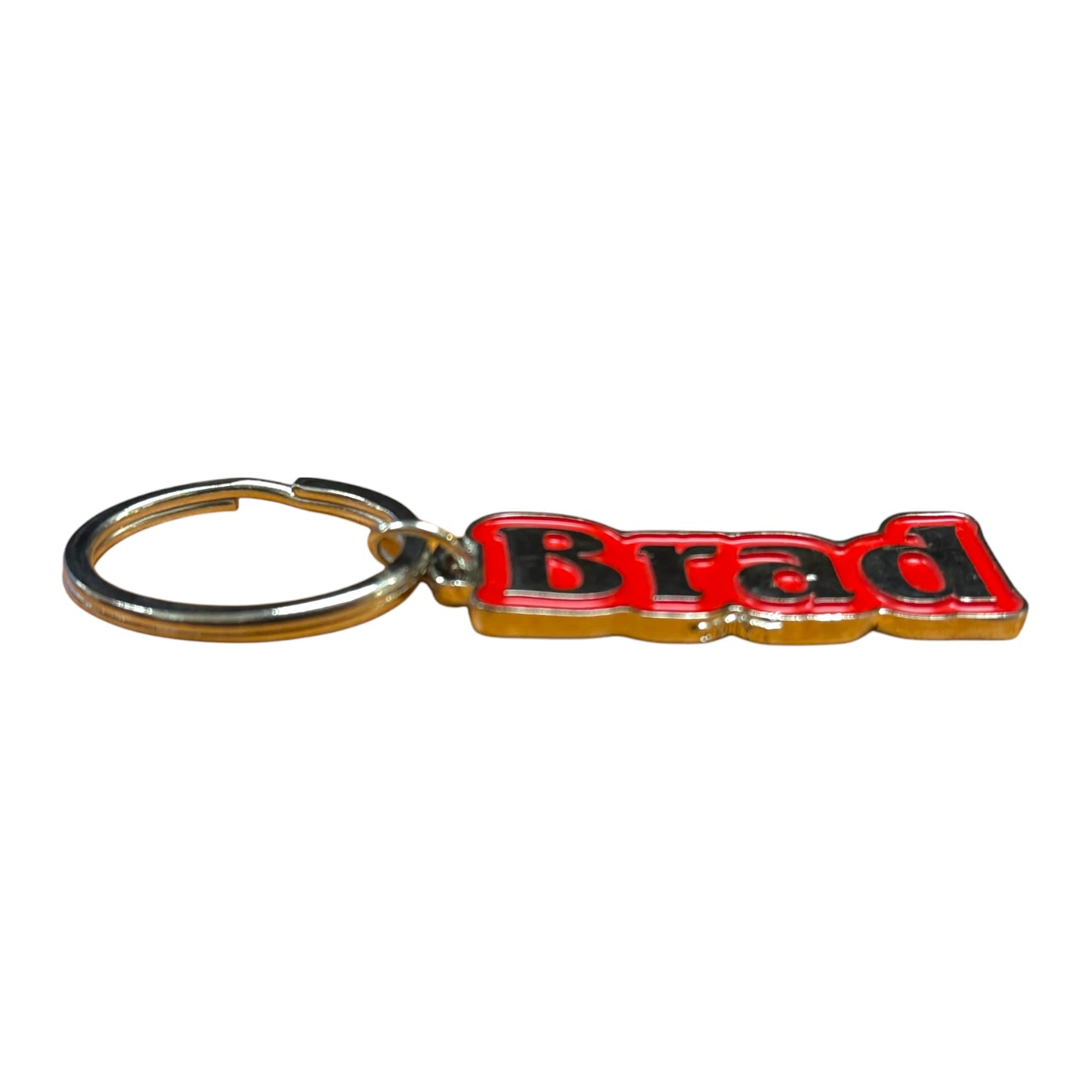 Red Metal Name Keychain Brad