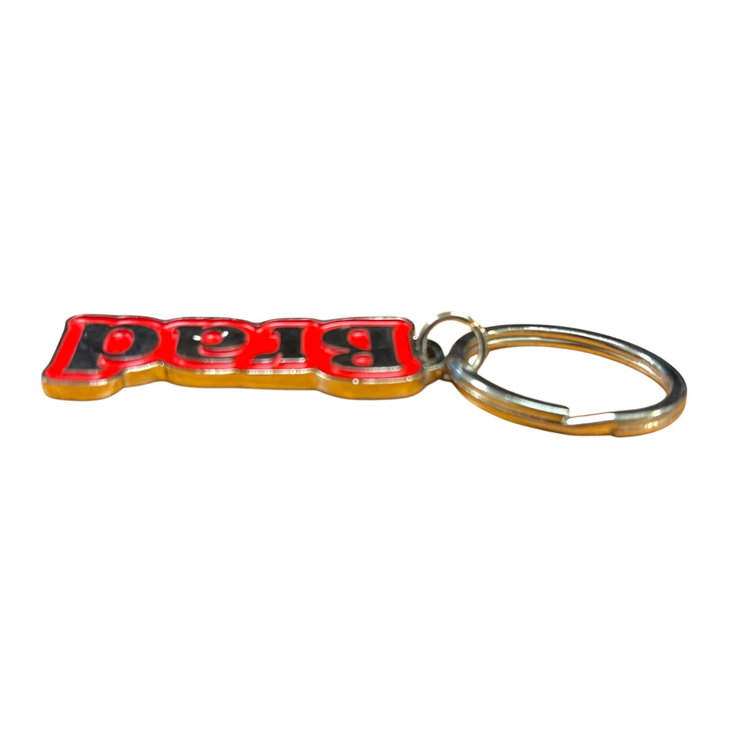 Red Metal Name Keychain Brad