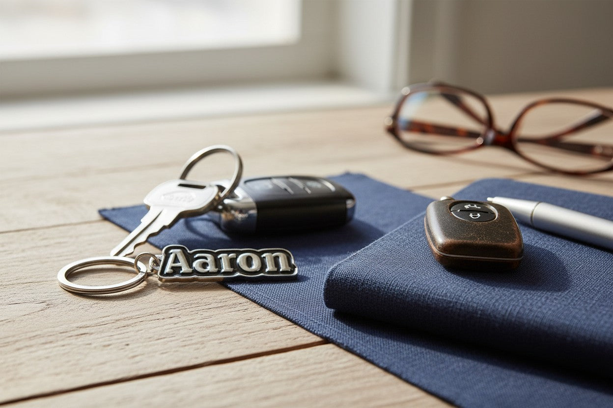Black Metal Name Keychain Aaron