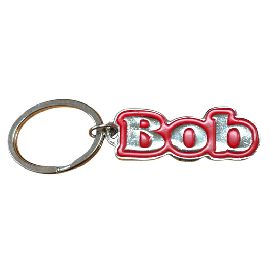 Red Metal Name Keychain Bob