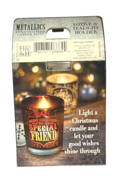 Metallic Candle Pots Happy Holidays