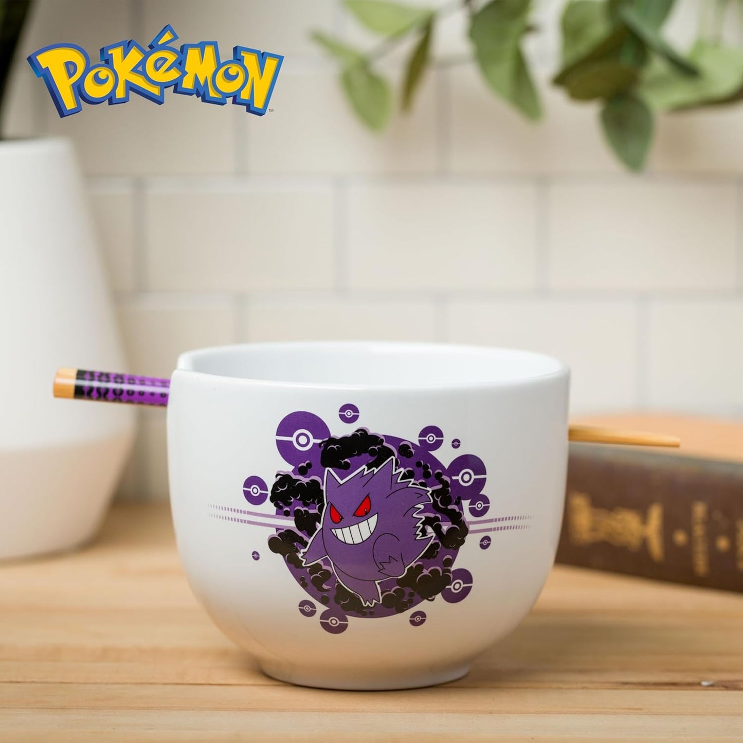 Gengar Ceramic Ramen Noodle Rice Bowl with Chopsticks