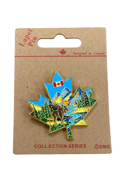 Canadian Maple Leaf Lapel Pin with Moose Design