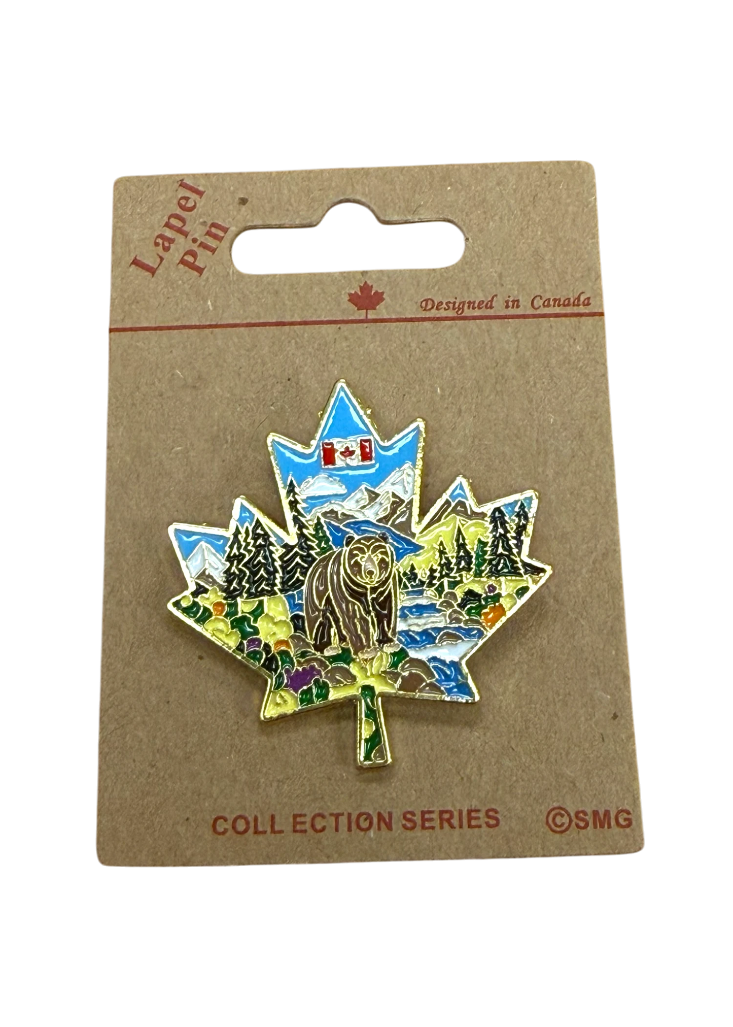 Canadian Maple Leaf Lapel Pin with Bear Design