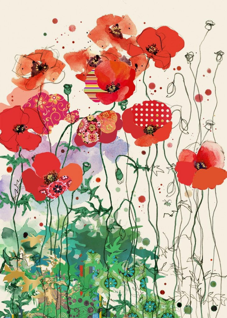 Bug Art Red Field Poppies Card
