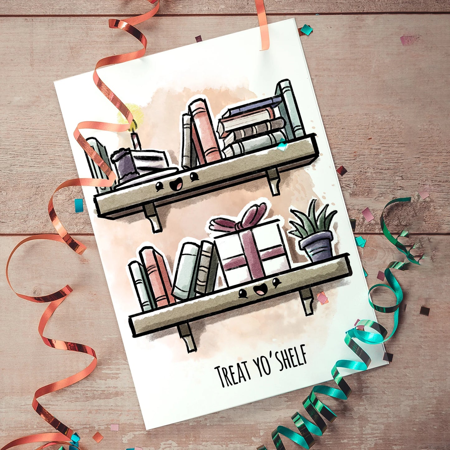 "Treat Yo'Shelf" Funny Cute Book Reading Birthday Card