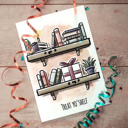 "Treat Yo'Shelf" Funny Cute Book Reading Birthday Card