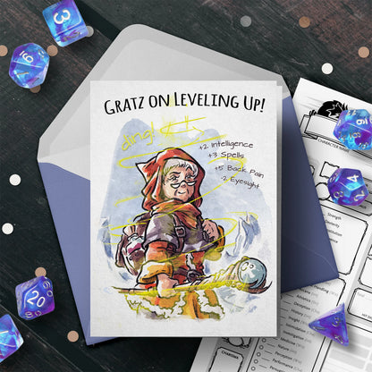 "Gratz on Lvling" (Wizard) - D&D Nerdy Gamer Birthday Card