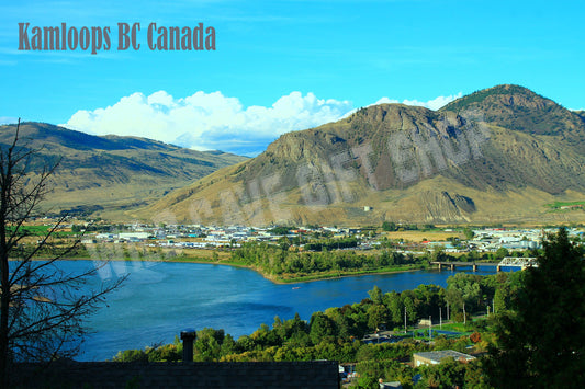 Kamloops City Postcard Mountains and River