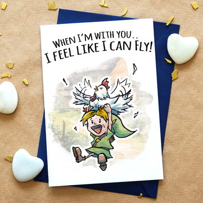 "I Can Fly" - Elf Hero Birthday Valentine Card for Gamer