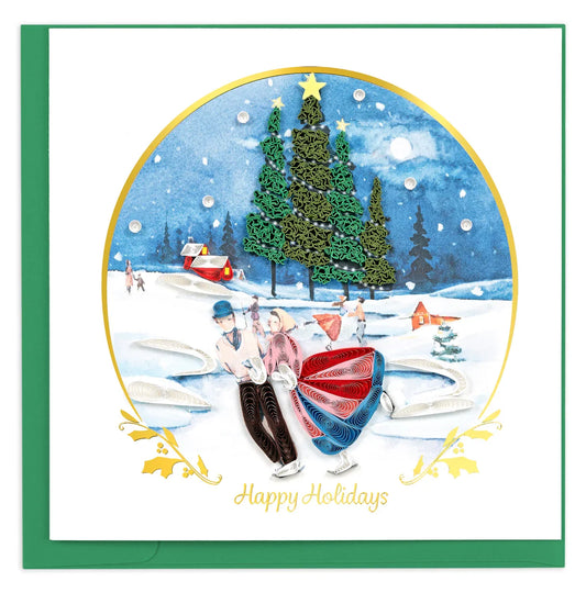 Quilled Ice Skating Scene Greeting Card