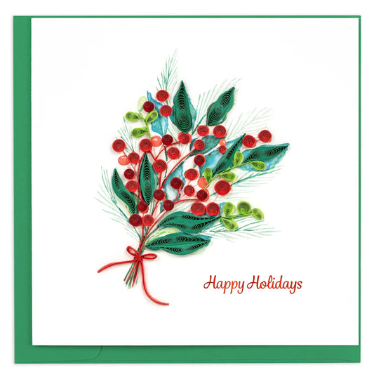 Quilled Holly Berry Bunch Greeting Card